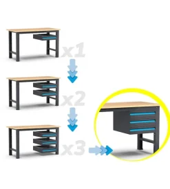 Banco da lavoro garage fisso fami "linea 391" in legno di faggio e lamiera grigio antracite 102,4x75x87,7 cm