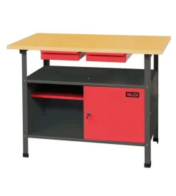 Banco da lavoro valex in legno e acciaio con 2 cassetti e anta richiudibile 120x60x85 cm