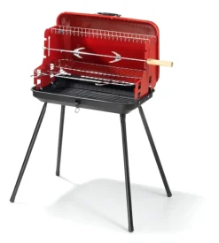 Barbecue a carbone a valigetta con coperchio ompagrill con griglia 28x46,5 cm