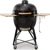 Barbecue a carbone kamado bono "grande 23" in ceramica nero con rotelle 76x66x90 cm