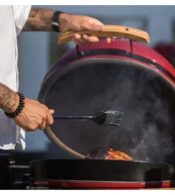 Barbecue a carbone kamado bono "limited 25" in ceramica rosso con rotelle 83x70x90 cm