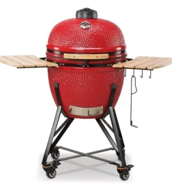 Barbecue a carbone kamado bono "grande 23" in ceramica rosso con rotelle 76x66x90 cm