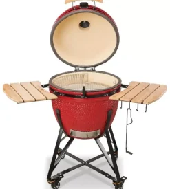 Barbecue a carbone kamado bono "grande 23" in ceramica rosso con rotelle 76x66x90 cm