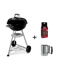 Barbecue a carbone weber "compact kettle" + ciminiera + bricchetti con griglia 47 cm