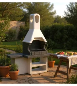 Barbecue a carbonella in calcestruzzo modello ulisse, 170x64x232 cm - sarom fuoco