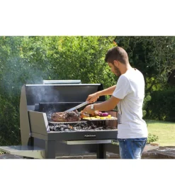 Barbecue a legna fontana "tirreno appoggio" colore acciaio e griglia 80x40