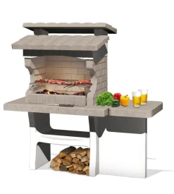 Barbecue a legna o carbonella in pietra sarom fuoco "luxor" 159x72x161,5 cm