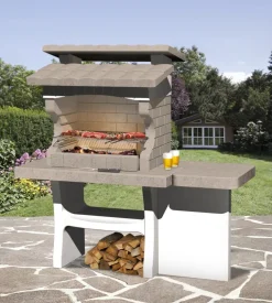 Barbecue a legna o carbonella in pietra sarom fuoco "luxor" 159x72x161,5 cm