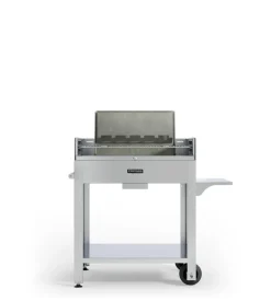 Barbecue a legna o carbonella fontana "tirreno" colore acciaio e griglia 80x40