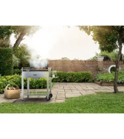 Barbecue a legna o carbonella fontana "tirreno" colore acciaio e griglia 80x40