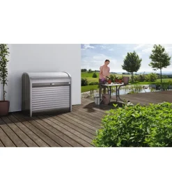 Baule da esterno a serrande impermeabile biohort "storemax 190" in acciaio zincato grigio quarzo metallizzato 2080 lt 190x97x136 cm - cod. 70020