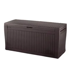 Baule da esterno con rotelle keter "comfy" in resina marrone 270 lt 116,7xx44,7x57 cm