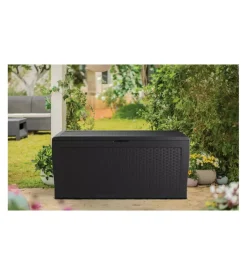 Baule da esterno con ruote keter "samoa" in resina marrone 270 lt 116x44,7x57 cm