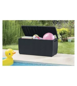 Baule da esterno con ruote keter "capri" in resina marrone effetto rattan 305 lt 123x53,5x57 cm