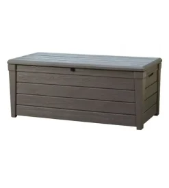 Baule da esterno keter "brightwood" in resina marrone effetto legno 454 lt 145x69,7x60,3 cm