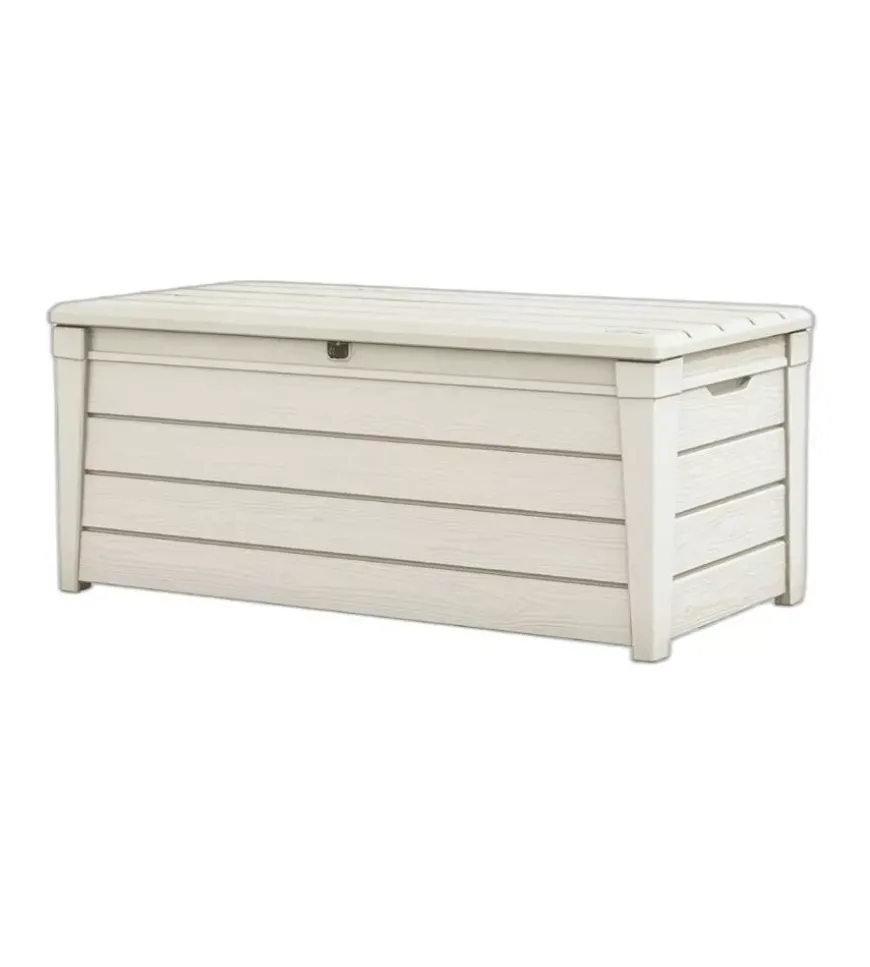Baule da esterno keter "brightwood pool box" in resina bianco 454 lt 145x69,7x60,3 cm