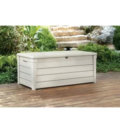 Baule da esterno keter "brightwood pool box" in resina bianco 454 lt 145x69,7x60,3 cm