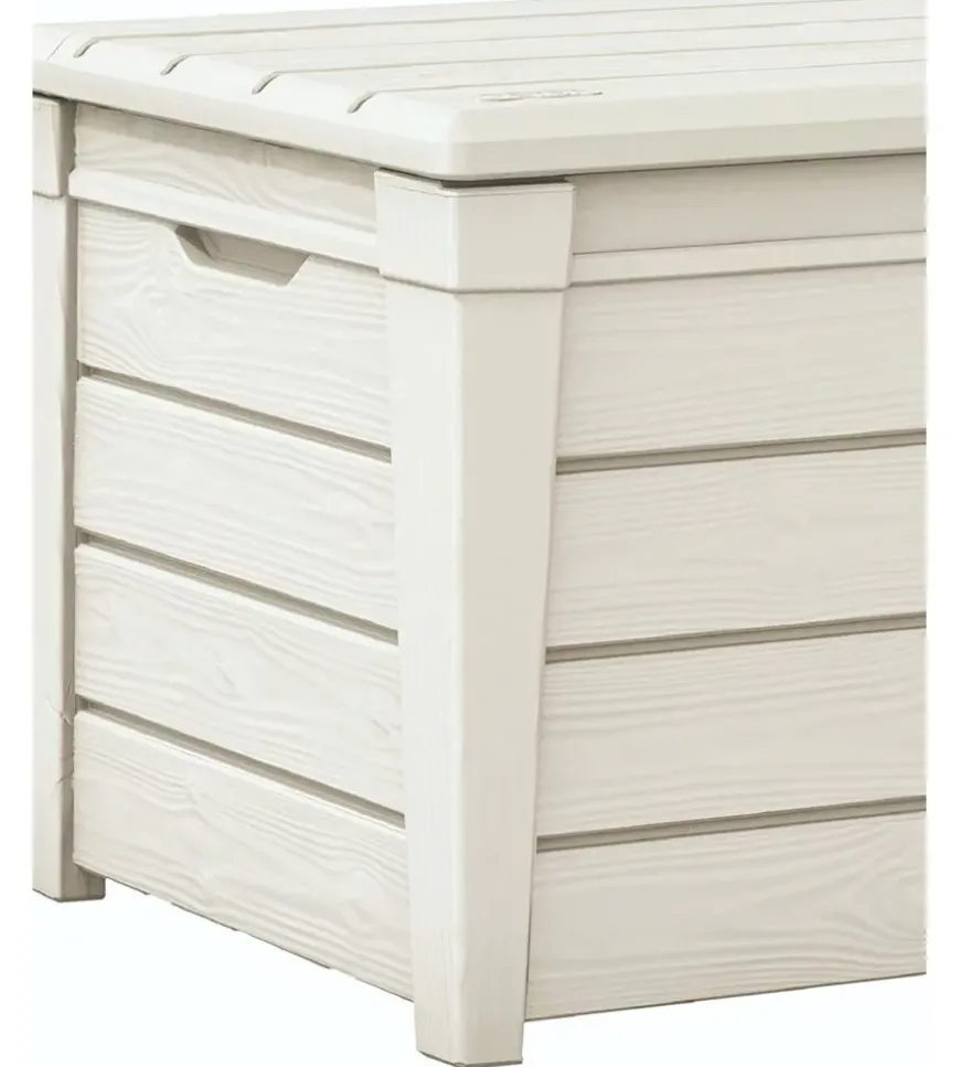 Baule da esterno keter "brightwood pool box" in resina bianco 454 lt 145x69,7x60,3 cm