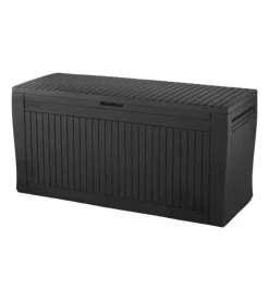 Baule da esterno keter "comfy" in resina grafite effetto legno 270 lt 116,7x44,7x57 cm