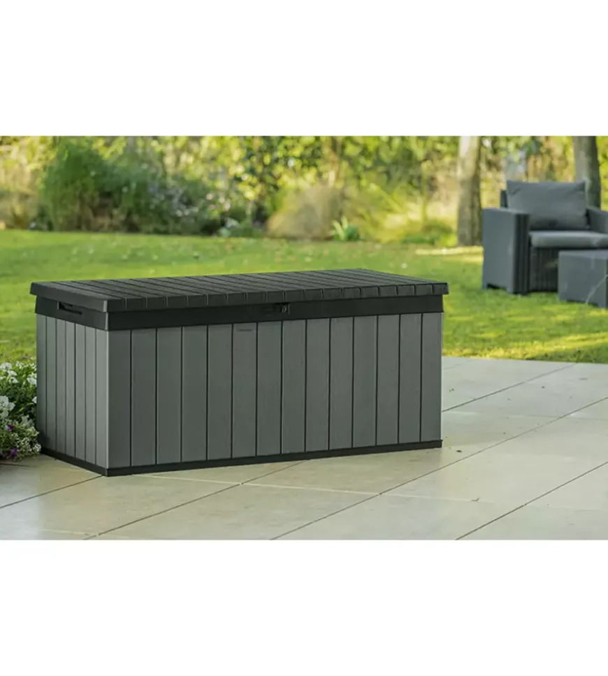 Baule da esterno keter "darwin 120g" in resina verde effetto legno 454 lt 142,5x65,3x64,3 cm