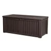 Baule da esterno keter "rockwood" in resina marrone effetto legno 570 lt 155x72,4x64,4 cm