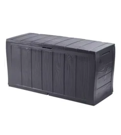 Baule da esterno keter "sherwood" in resina grafite effetto legno 270 lt 117x45x58 cm