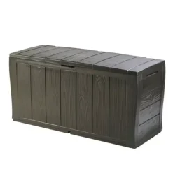 Baule da esterno keter "sherwood" in resina marrone effetto legno 270 lt 117x45x58 cm