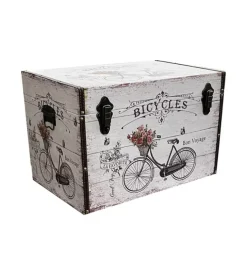 Baule in legno vintage bellahome rivestito in ecopelle fantasia bicycles medio 60x34,5x38,5 cm