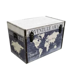 Baule in legno vintage bellahome rivestito in ecopelle fantasia adventure grande 69x40x44 cm