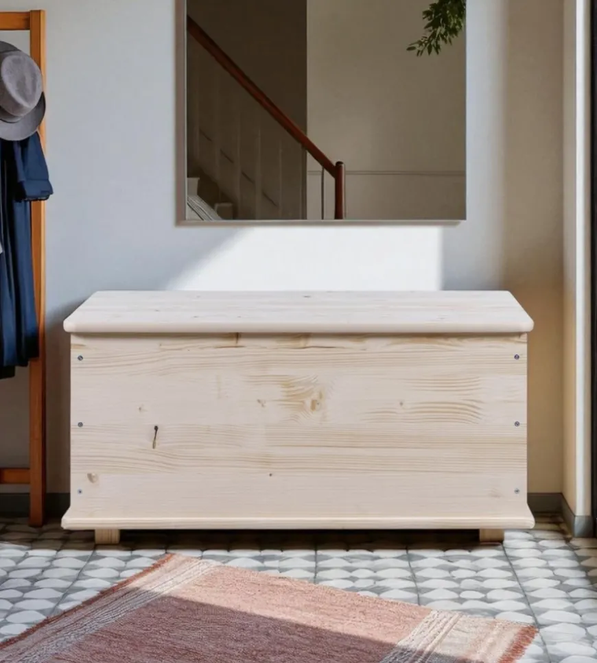 Baule portatutto in legno con piedini 90 lt 90x45x45 cm