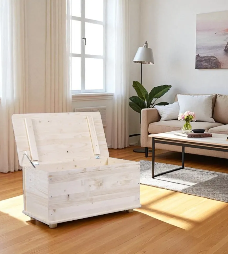 Baule portatutto in legno con piedini 90 lt 90x45x45 cm