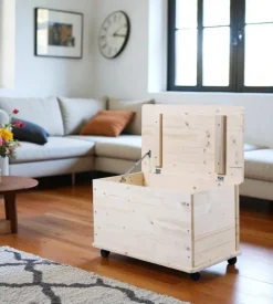 Baule portatutto in legno con ruote 70lt 73x40x42,5 cm