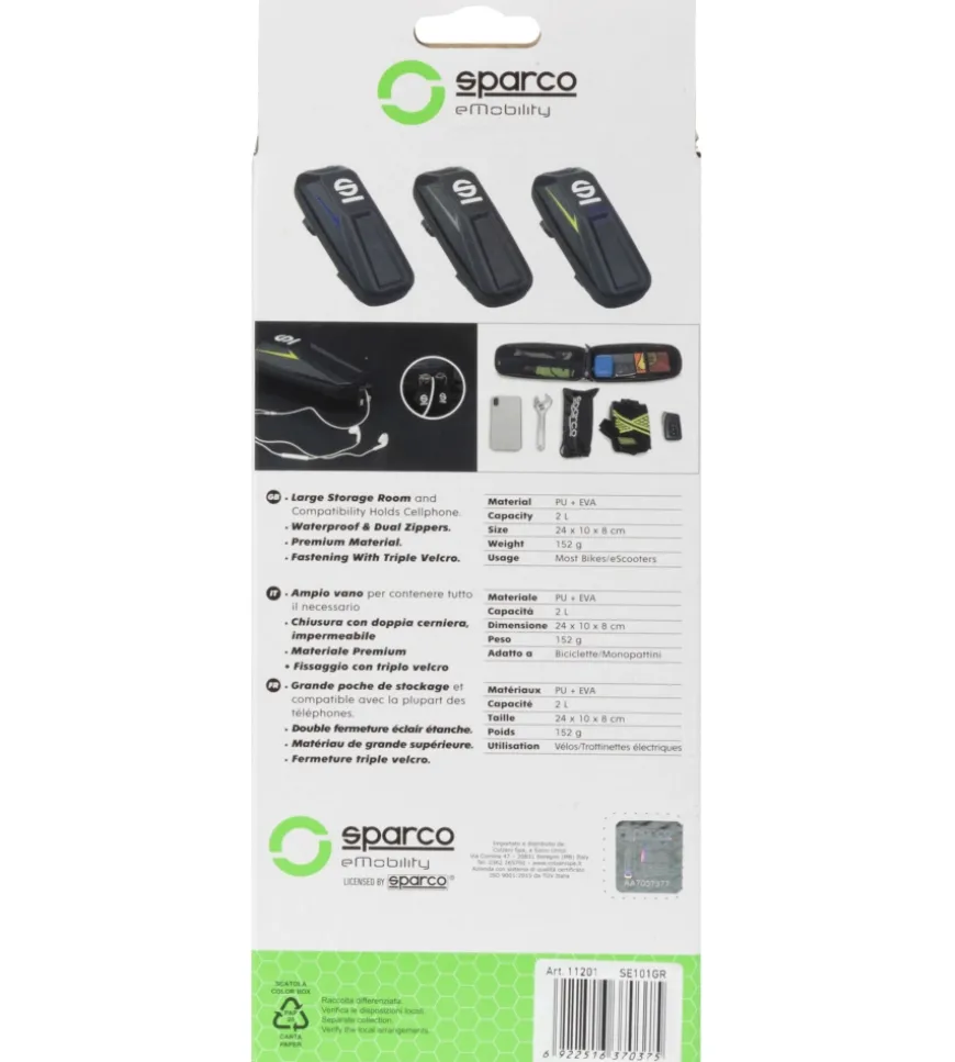 Borsa da telaio per bici sparco in eva, 24x10x8 cm