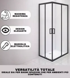 Box doccia angolare nero con vetro trasparente 70x90x185 cm