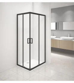 Box doccia angolare nero con vetro trasparente 70x90x185 cm