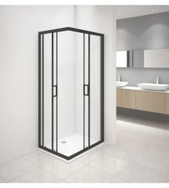 Box doccia angolare nero con vetro trasparente 70x90x185 cm