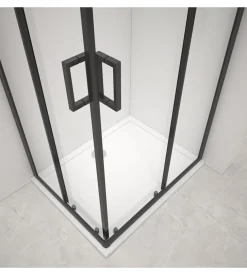 Box doccia angolare nero con vetro trasparente 70x90x185 cm