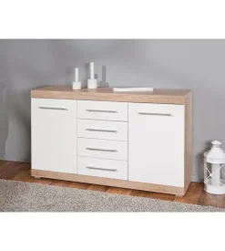 Buffet 2 ante e 4 cassetti rovere e bianco laccato, 155x40x87 cm