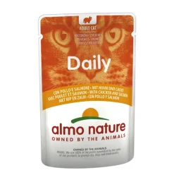 Busta da 70 gr. con pollo e salmone,  alimento umido per gatti.