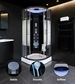 Cabina doccia idromassaggio "olimpia" con luci colorate in vetro e alluminio 80x80x220 cm