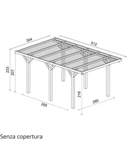 Carport auto in legno senza copertura 1 posto 3,04x5,12x2,33 mt