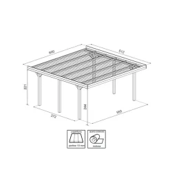 Carport doppio in legno di abete 600x512x250 cm