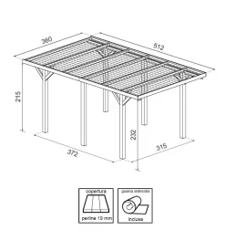 Carport singolo in legno di abete 512x360x232 cm