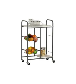 Carrello da cucina bianco e grigio con ruote, 57x30x85 cm
