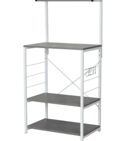 Carrello da cucina con 4 ripiani in metallo bianco e cemento, 60x40x123 cm