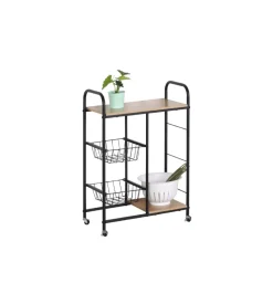 Carrello da cucina legno e metallo nero con ruote, 57x30x85 cm