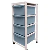 Carrello in legno bianco con cassetti blu, 37,5x36,5x82 cm