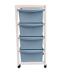 Carrello in legno bianco con cassetti blu, 37,5x36,5x82 cm