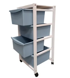 Carrello in legno bianco con cassetti blu, 37,5x36,5x82 cm
