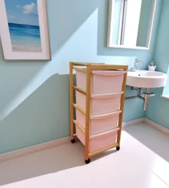 Carrello multifunzione in legno di faggio naturale 37x37x83 cm